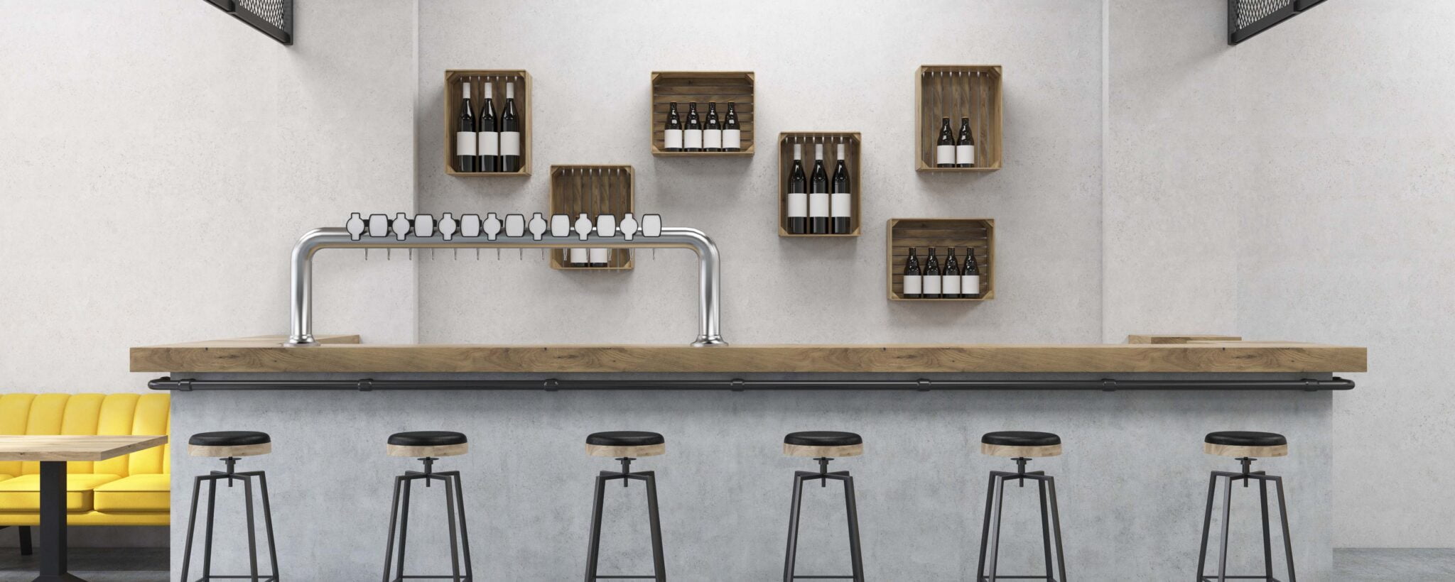 Front view of a bar stand in a cafe