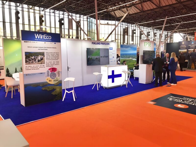 Exhibition booth at Aquatech Amsterdam in the Netherlands, constructed by our company in modular exhibition setup. An example of professional exhibition booth construction.