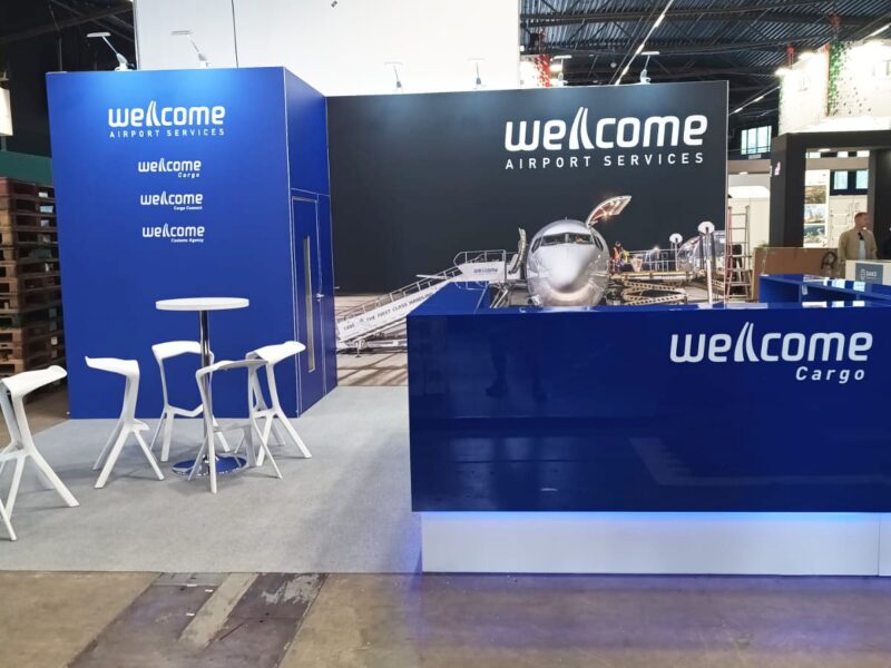 Detail of the Welcome exhibition booth at Breakbulk Europe 2024 in Rotterdam