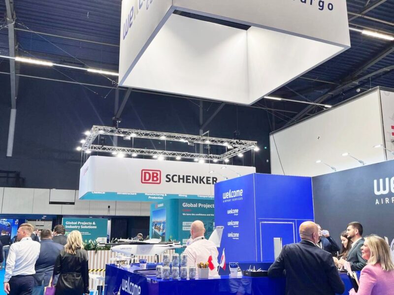 Reception area of the Welcome exhibition booth at Breakbulk Europe 2024 in Rotterdam