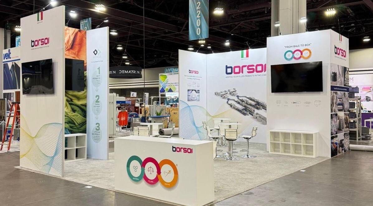 Trade show booth built by Stand 360 for Borsoi at Techtextil North America 2025 in Atlanta, Florida, USA
