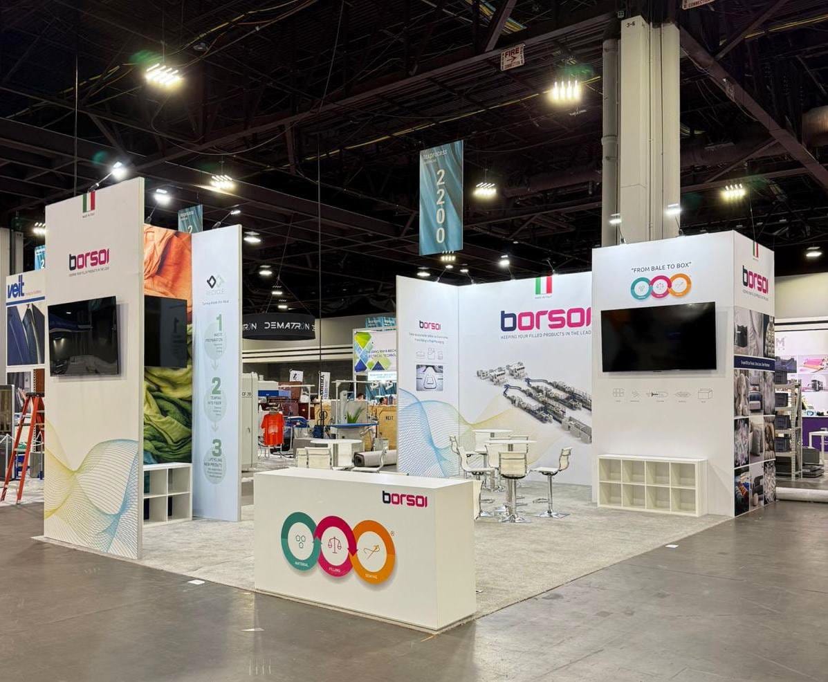 Trade show booth built by Stand 360 for Borsoi at Techtextil North America 2025 in Atlanta, Florida, USA