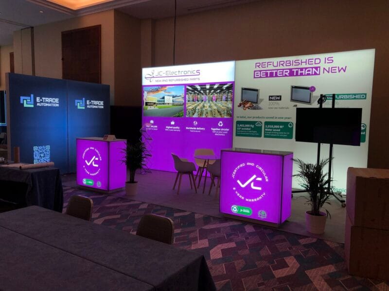 Small exhibition booth setup in hotel event space