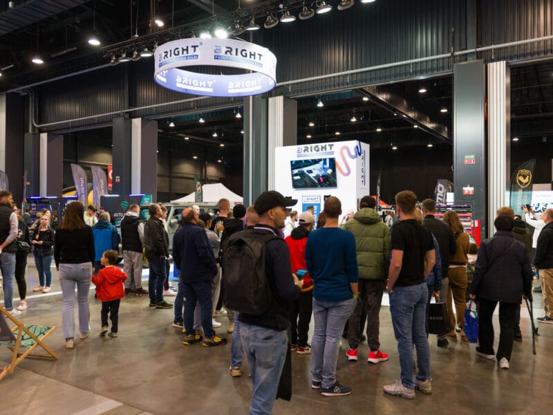 Illuminated product display on exhibition stand